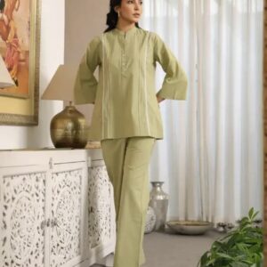 sage green with lace detailing cotton co ord set