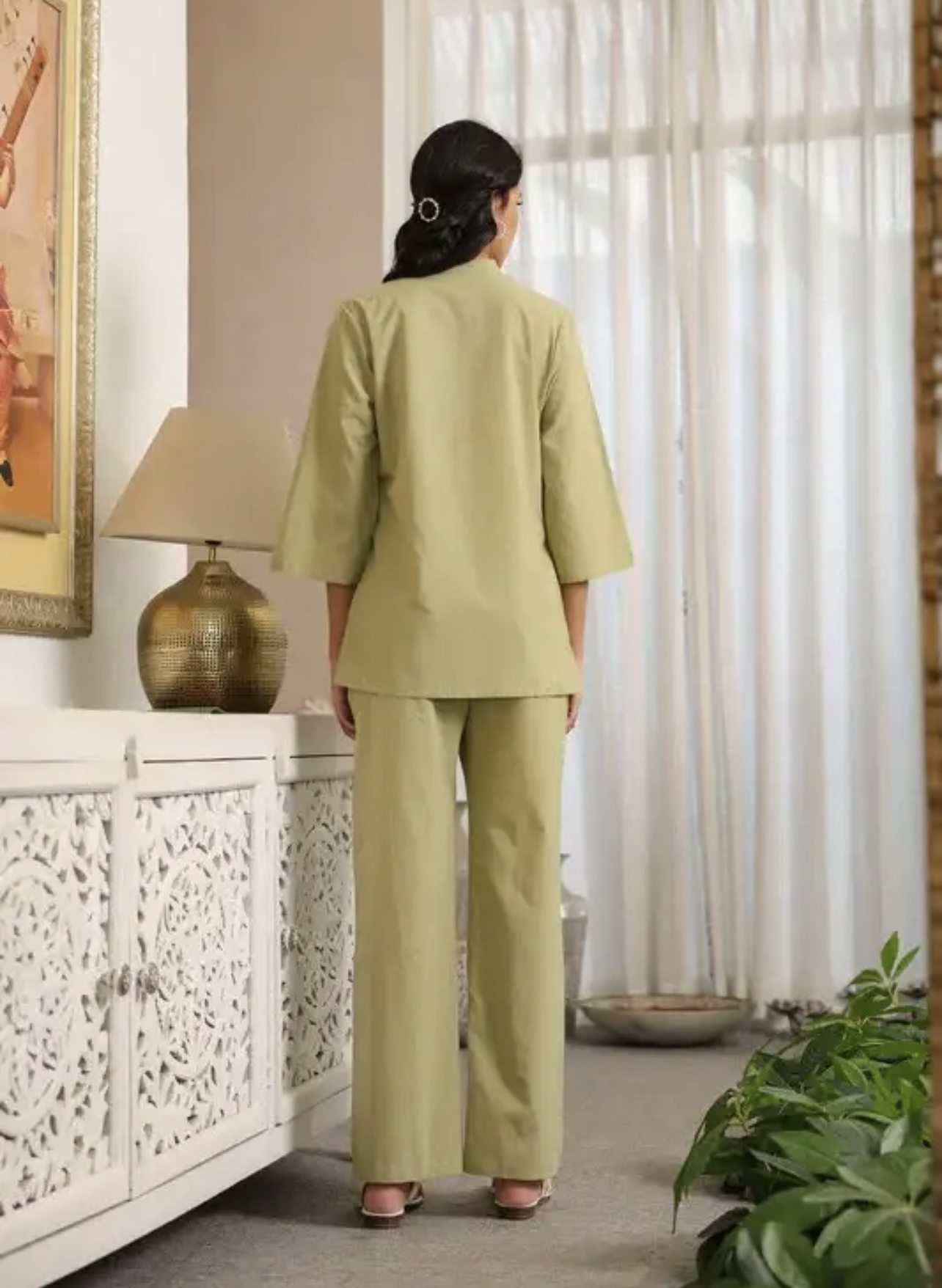 sage green with lace detailing cotton co ord set sage green with lace detailing cotton co ord set
