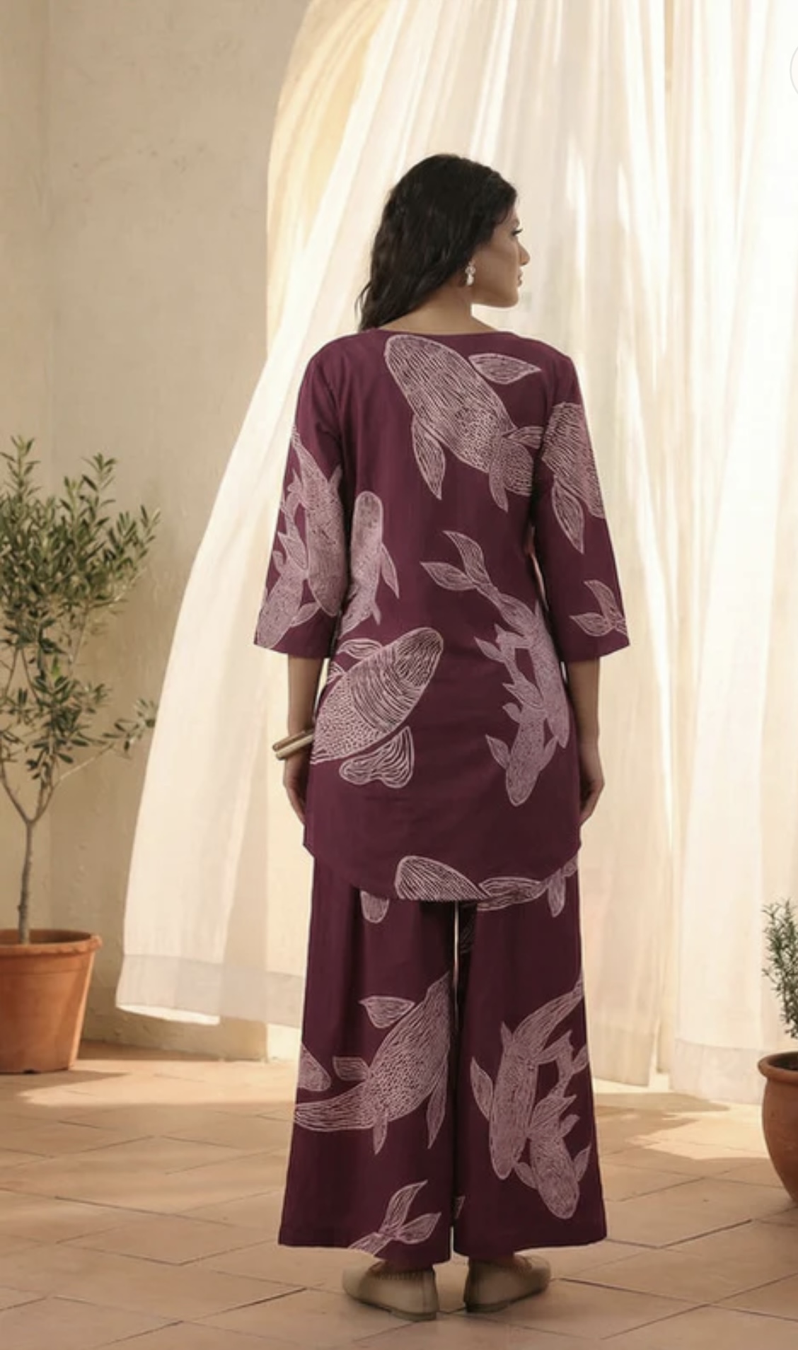 purple fish motif printed cotton co ord set purple fish motif printed cotton co ord set