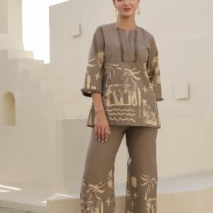 caramel tropical mist printed cotton co ord set