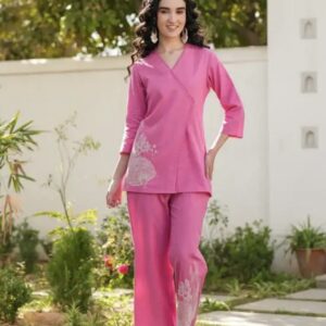 rosy glow embroidered cotton flex co ord set