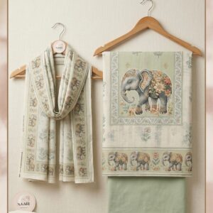 pista green cotton suit with elephant patch