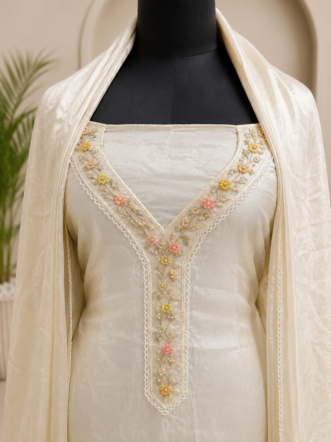 ivory blossom embroidered unstitched suit ivory blossom embroidered unstitched suit