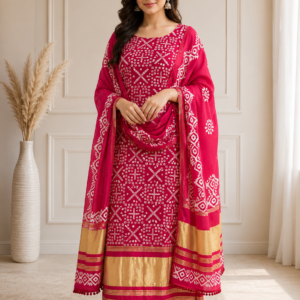 rani pink bandhani elegance gaji silk suit