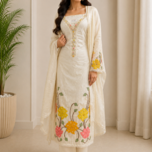 ivory blossom embroidered unstitched suit