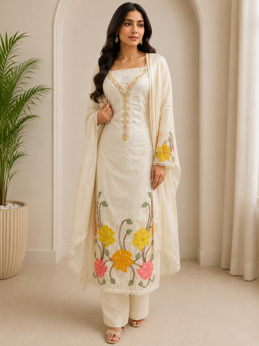 ivory blossom embroidered unstitched suit ivory blossom embroidered unstitched suit