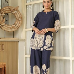 midnight bloom ensemble blue cotton co ord set