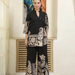 black ethnic print cotton co ord set