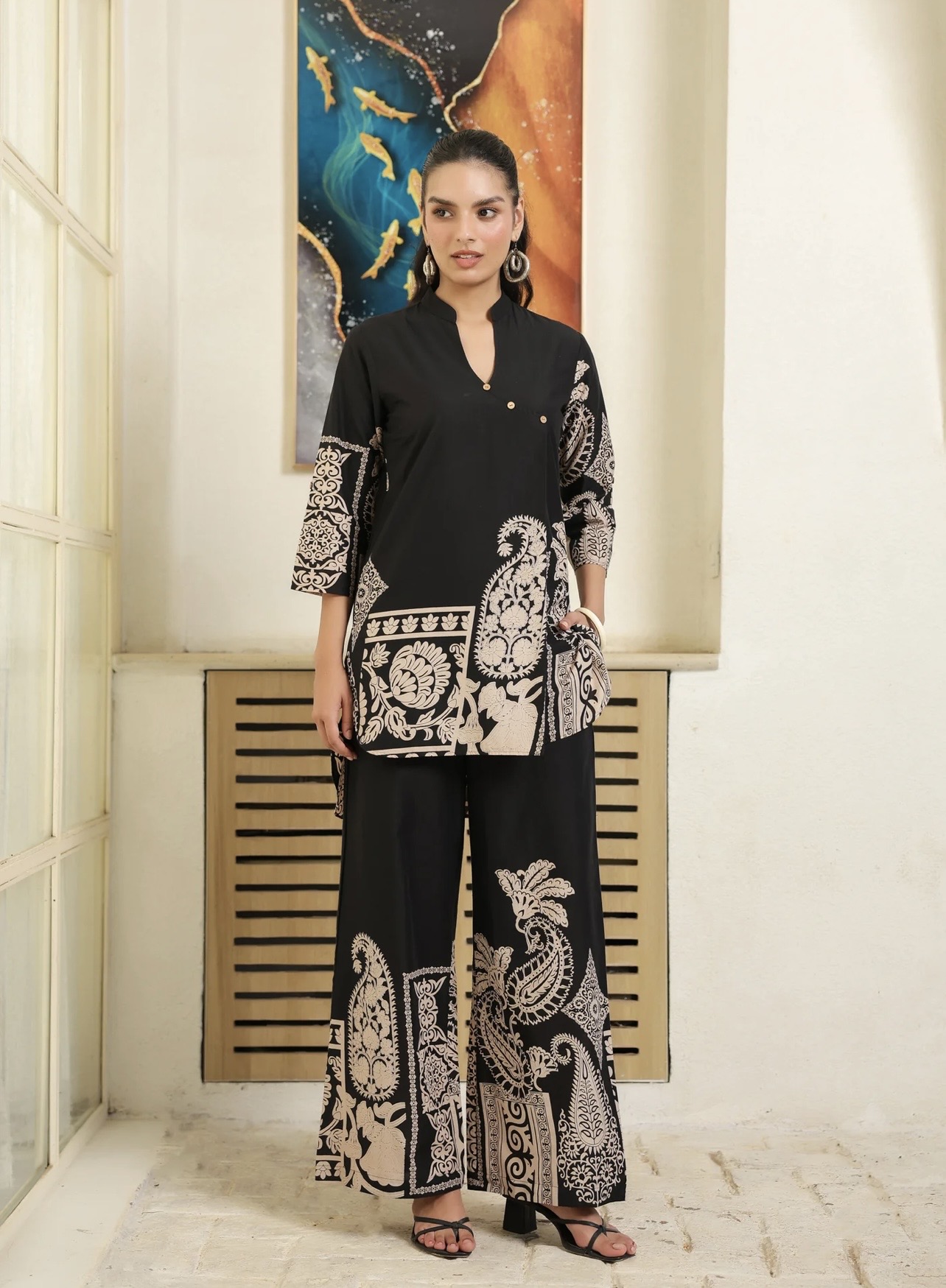 black ethnic print cotton co ord set black ethnic print cotton co ord set