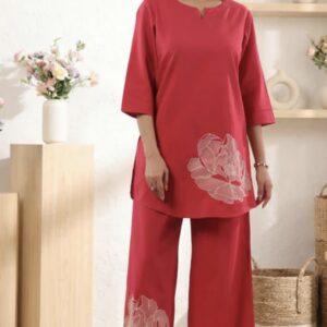 pink botanical floral embroidered cotton flex co ord set