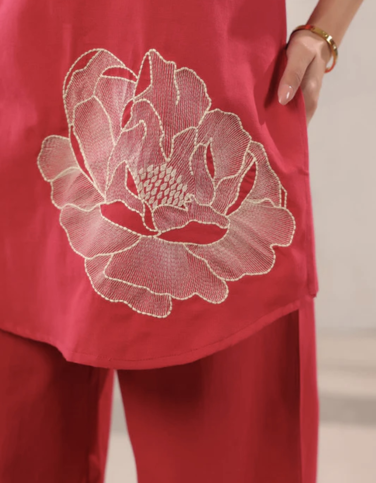 pink botanical floral embroidered cotton flex co ord set pink botanical floral embroidered cotton flex co ord set