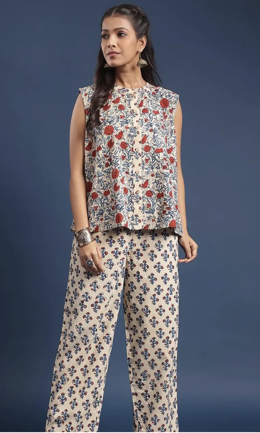 printed pure cotton sleeveless top & trouser co ord set printed pure cotton sleeveless top & trouser co ord set