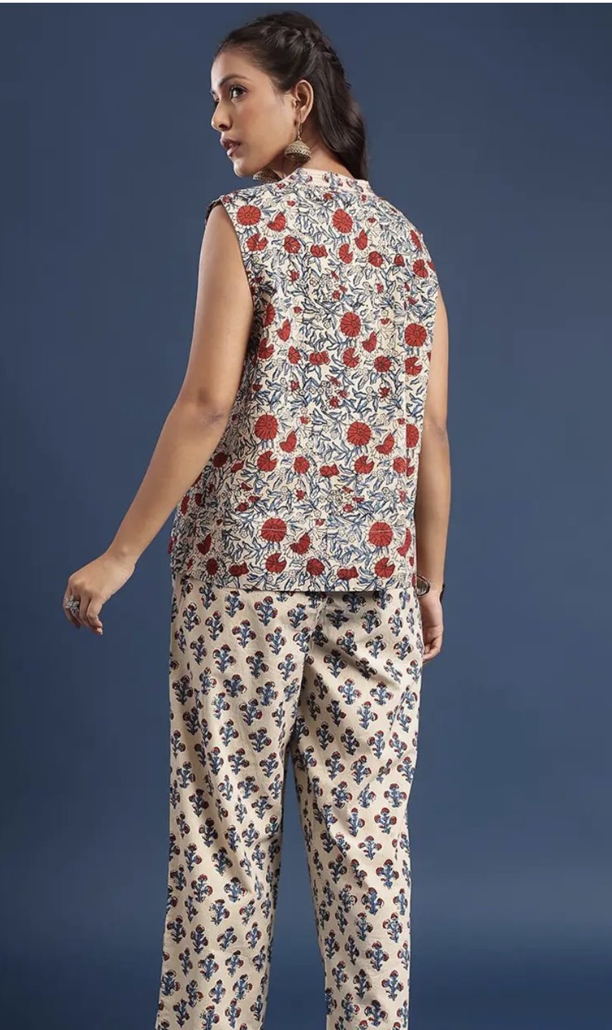 printed pure cotton sleeveless top & trouser co ord set printed pure cotton sleeveless top & trouser co ord set