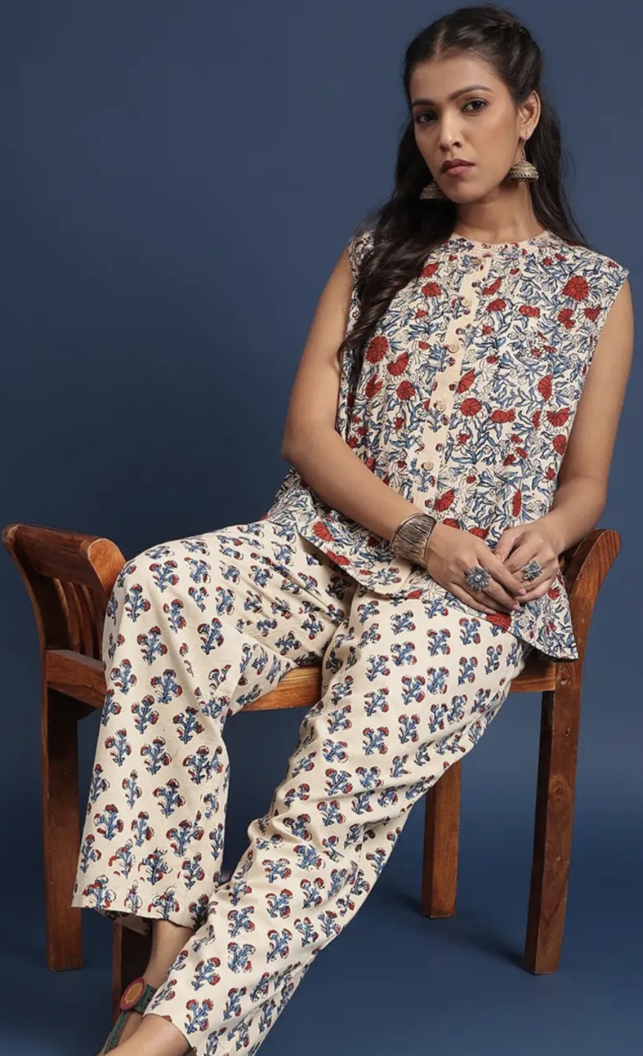 printed pure cotton sleeveless top & trouser co ord set printed pure cotton sleeveless top & trouser co ord set