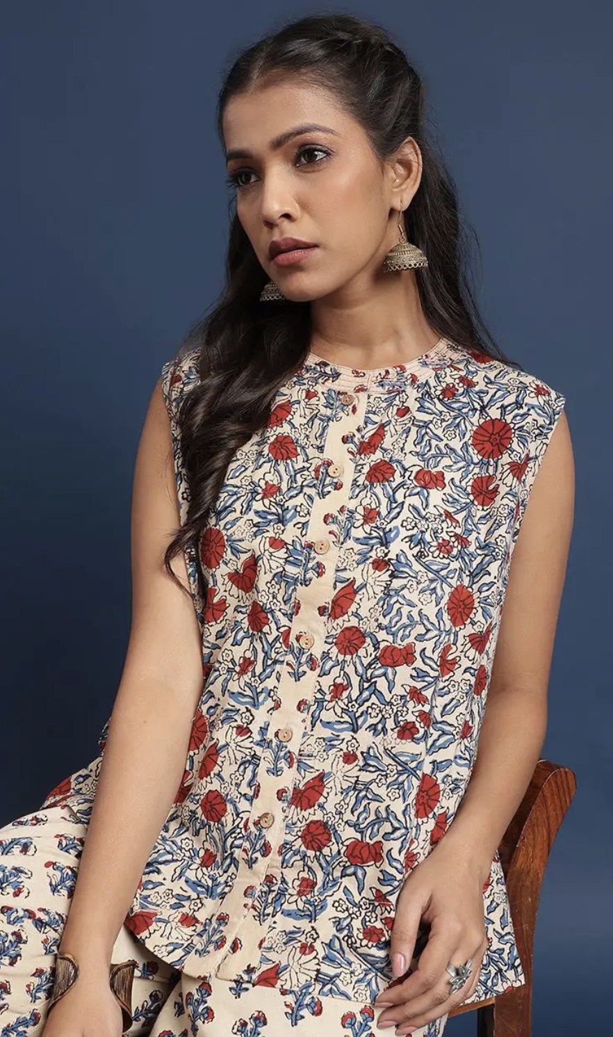 printed pure cotton sleeveless top & trouser co ord set printed pure cotton sleeveless top & trouser co ord set