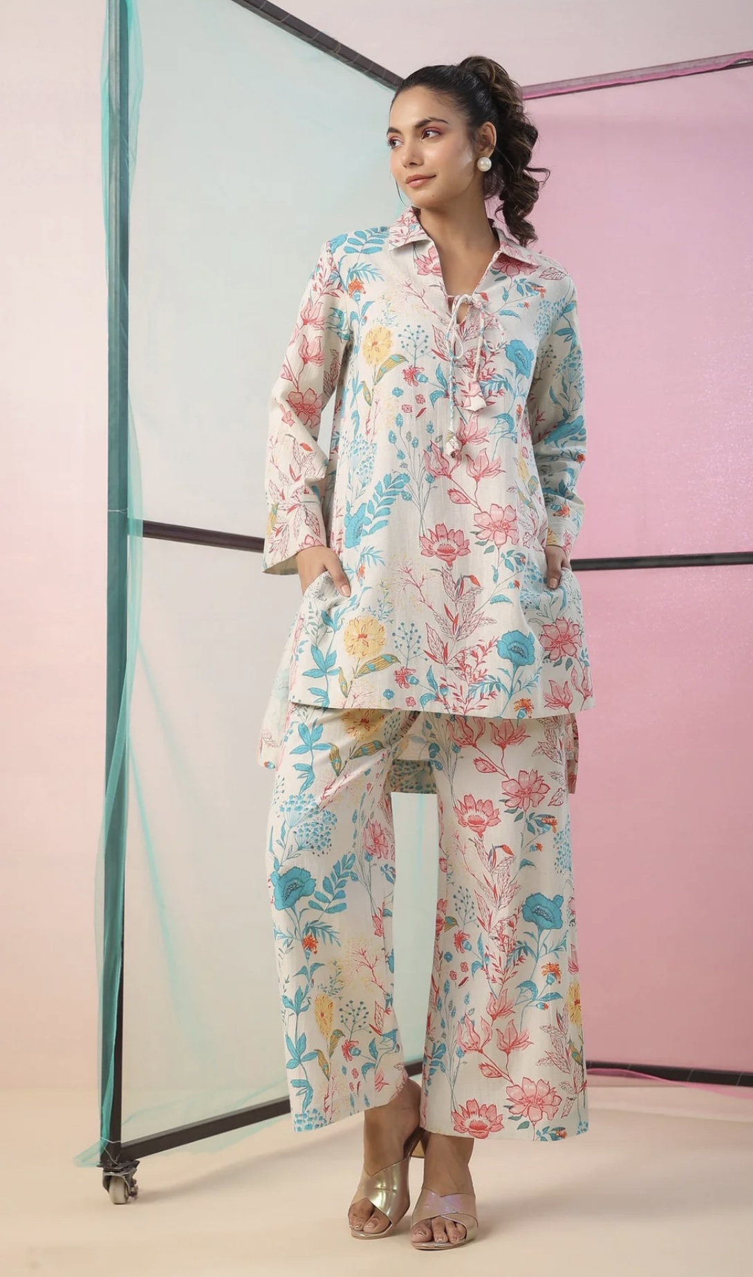 florals on cotton flex palazzo loungewear set florals on cotton flex palazzo loungewear set