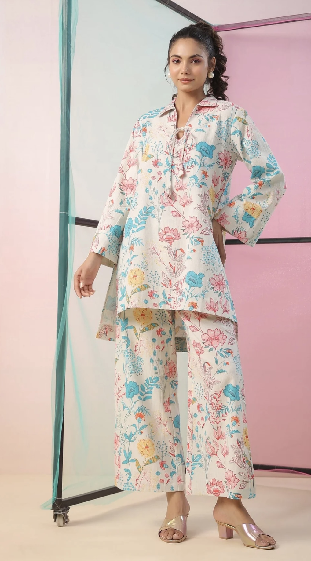 florals on cotton flex palazzo loungewear set florals on cotton flex palazzo loungewear set