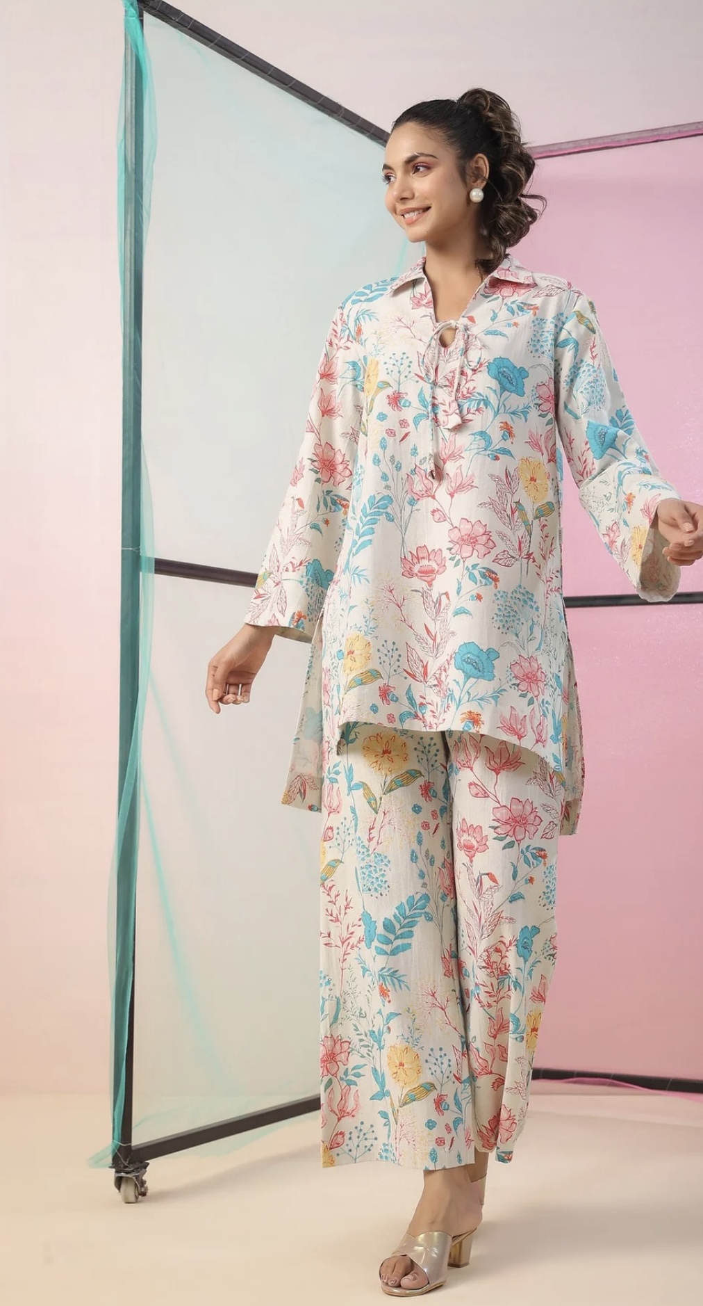 florals on cotton flex palazzo loungewear set florals on cotton flex palazzo loungewear set