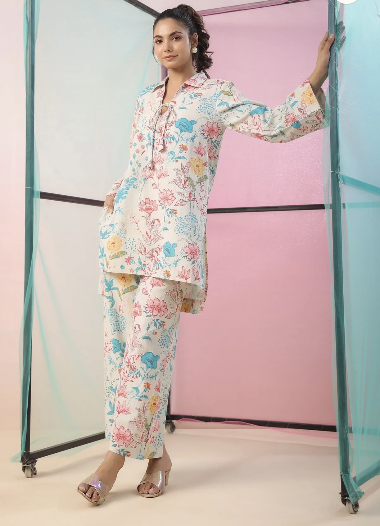 florals on cotton flex palazzo loungewear set florals on cotton flex palazzo loungewear set