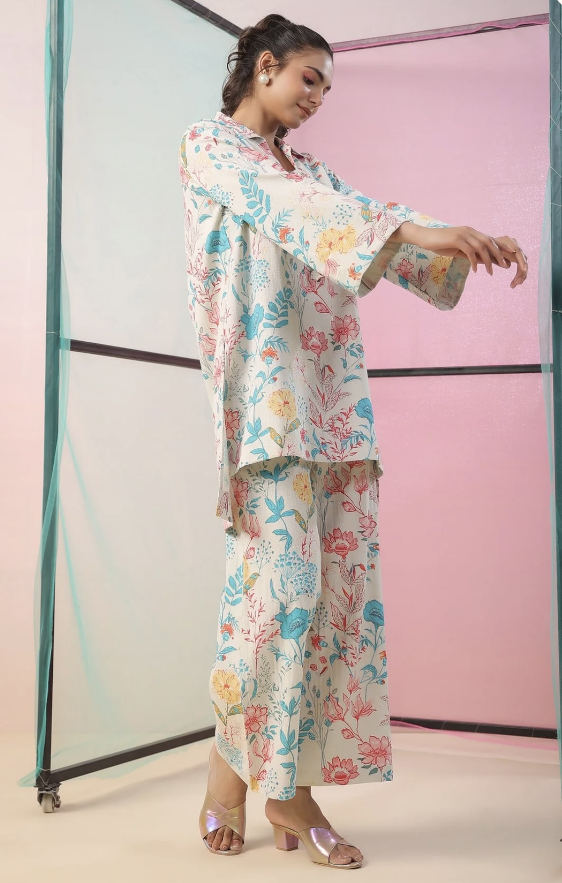 florals on cotton flex palazzo loungewear set florals on cotton flex palazzo loungewear set