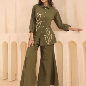 green grace tulip embellished cotton co ord set