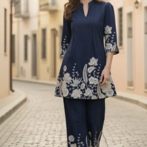 blue botanical floral printed cotton co ord set
