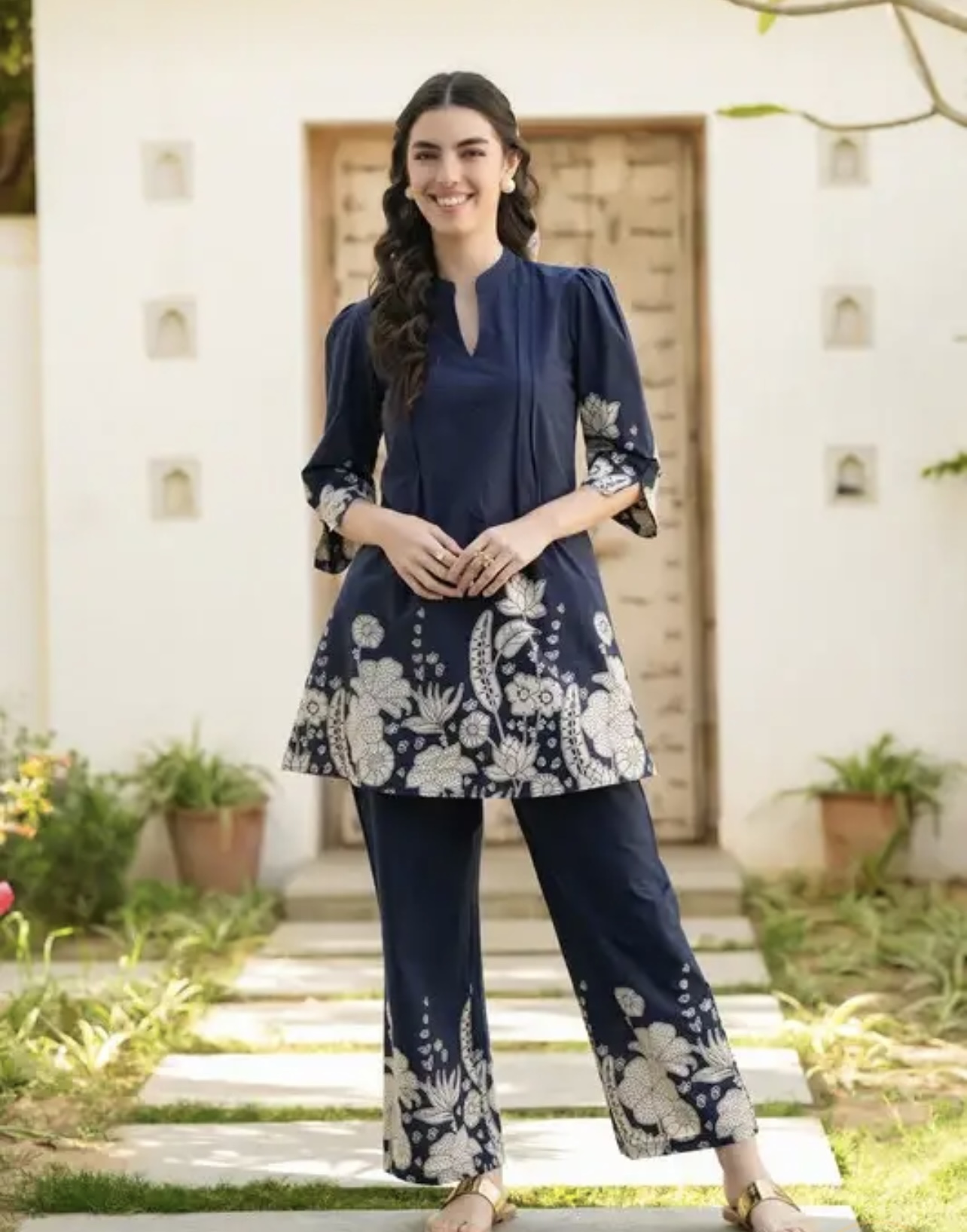 blue botanical floral printed cotton co ord set blue botanical floral printed cotton co ord set