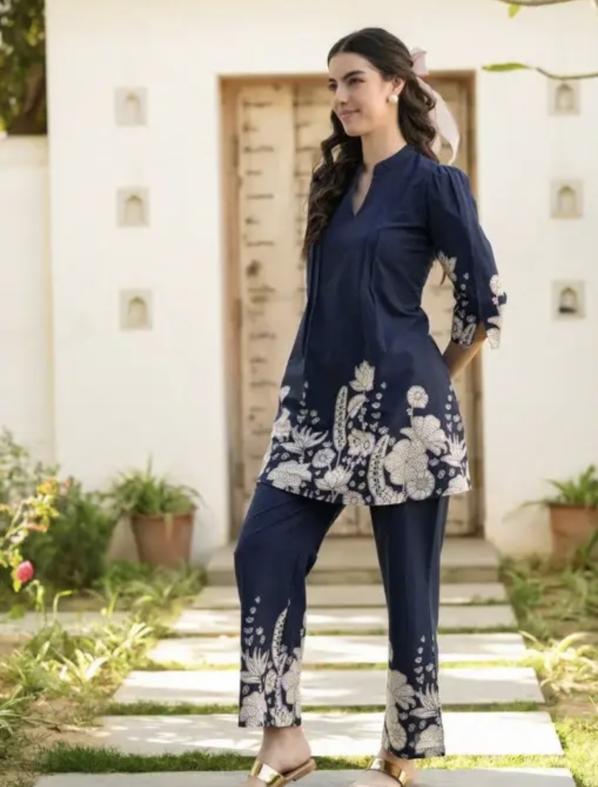 blue botanical floral printed cotton co ord set blue botanical floral printed cotton co ord set